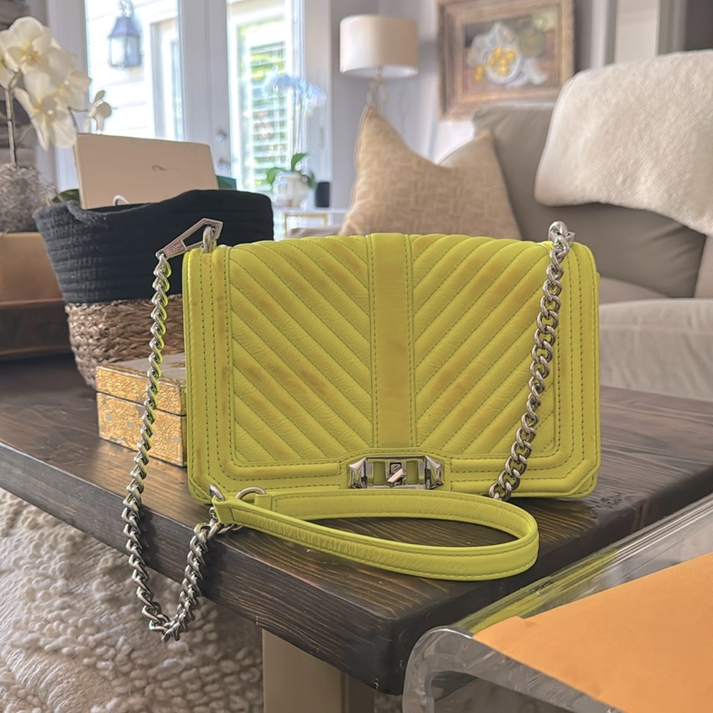 RARE!!Rebecca Minkoff quilted Crossbody
bag lime green neon love purse